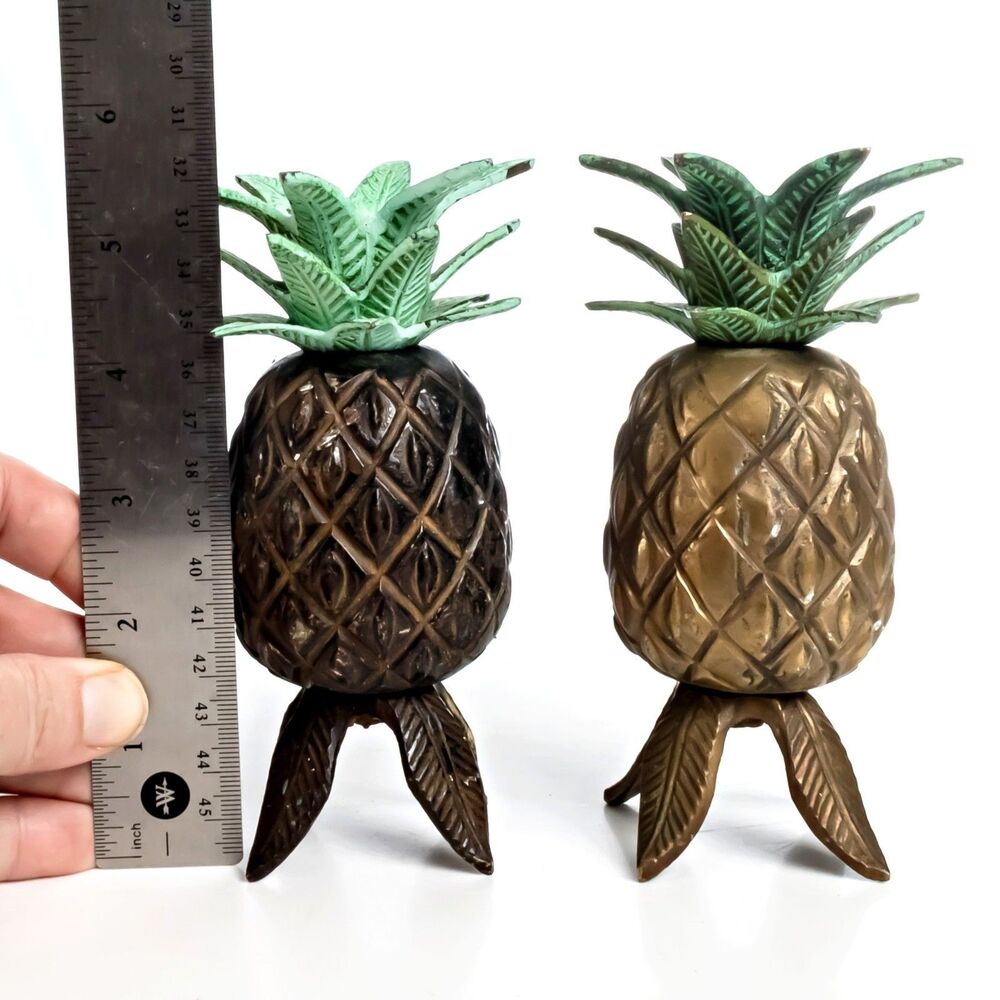 5 1/2" Brass Pineapple Figure Taper Candle Holder - Set of 2
